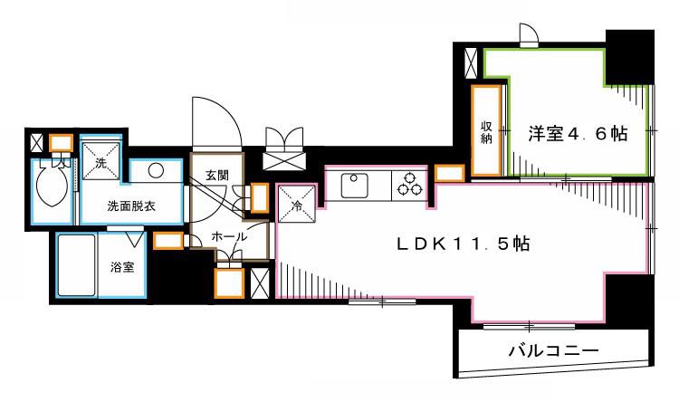 中野レジデンス壱番館(1LDK/8階)の間取り写真