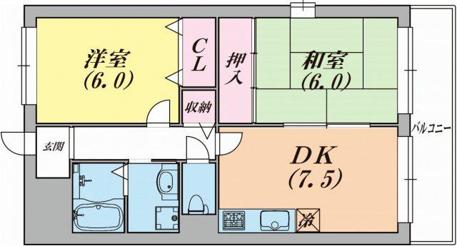 パレス兵庫駅前通(2DK/4階)の間取り写真