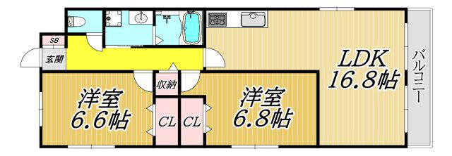 パレロワイヤル武庫之荘(2LDK/2階)の間取り写真