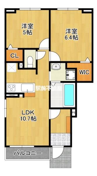 ヒルズ津屋崎II(2LDK/1階)の間取り写真