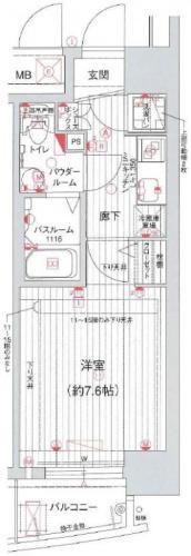 ラシュレエグゼ本町(1K/14階)の間取り写真