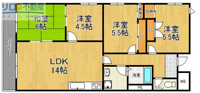 クレセール宝塚(3LDK/2階)の間取り写真