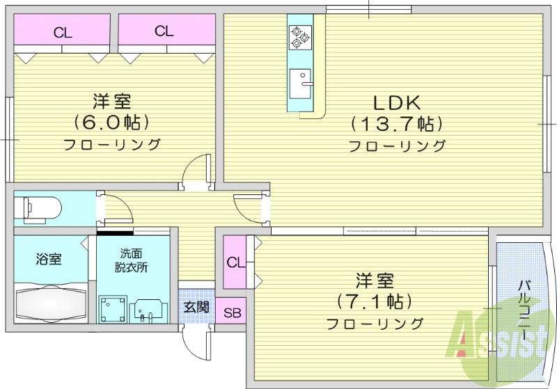 ボナール(2LDK/3階)の間取り写真