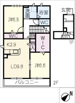 JA名古屋市南区元鳴尾(2LDK/2階)の間取り写真