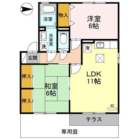 ウエストグリーン A(2LDK/1階)の間取り写真
