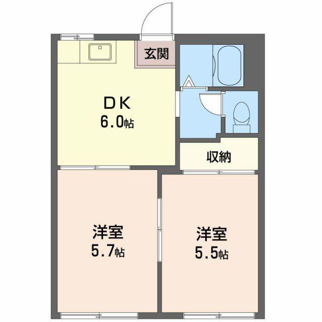サンコテージ B棟(2DK/2階)の間取り写真