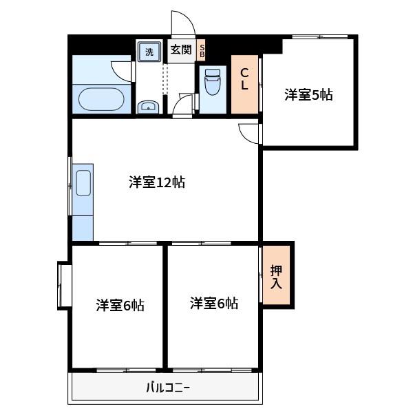 SUN OLIVE 新名(3LDK/4階)の間取り写真