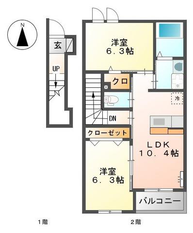 プランドール原(2LDK/2階)の間取り写真