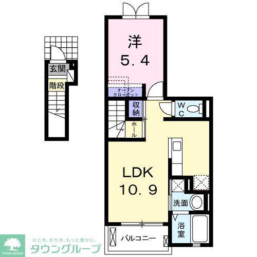 キューズエリシオンA(1LDK/2階)の間取り写真