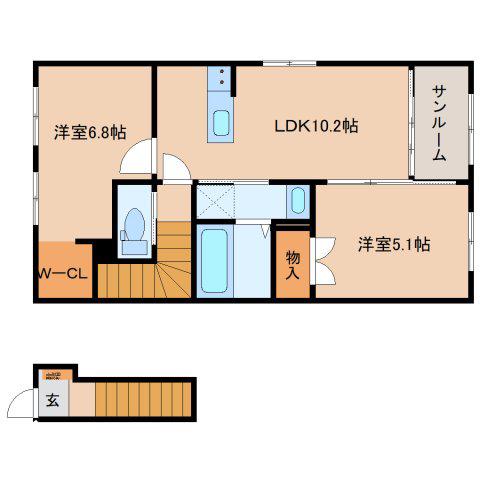 清水区船原アパート2期(2LDK/2階)の間取り写真