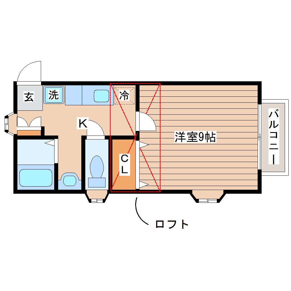 アヴァンセ富沢南三番館(1K/2階)の間取り写真