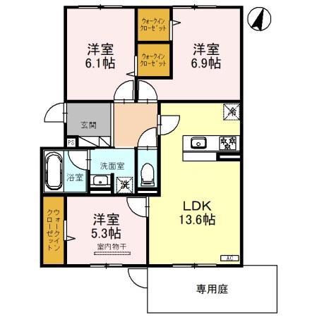 エレナ本山(3LDK/1階)の間取り写真