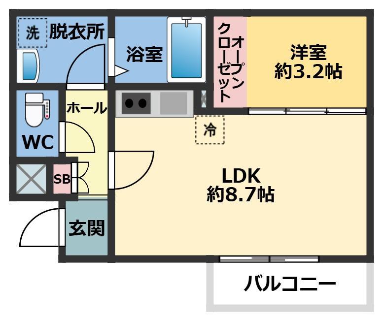 メゾン・ドゥ・アッシュ越谷(1LDK/2階)の間取り写真