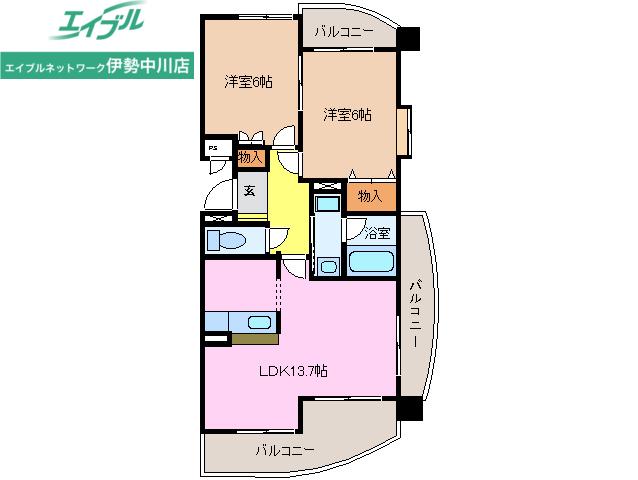 クレッシェンド美宇(2LDK/3階)の間取り写真