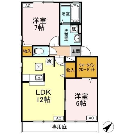 リヴェール D棟(2LDK/1階)の間取り写真