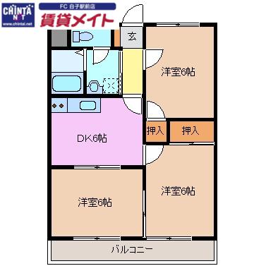 ヴィラスズカ(3DK/2階)の間取り写真