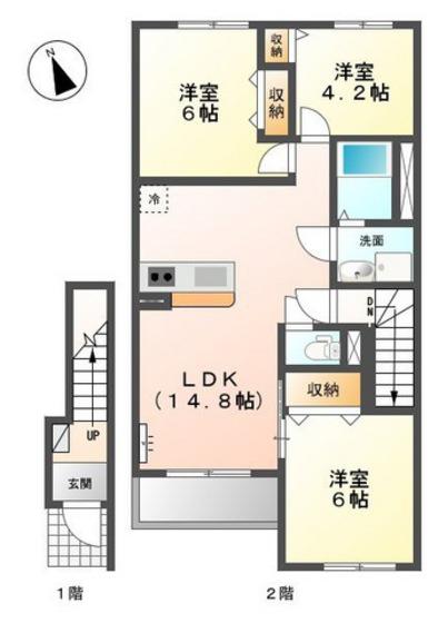 サンハイツ西条東(3LDK/2階)の間取り写真