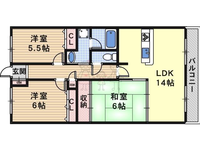CASSIA南住吉(3LDK/8階)の間取り写真