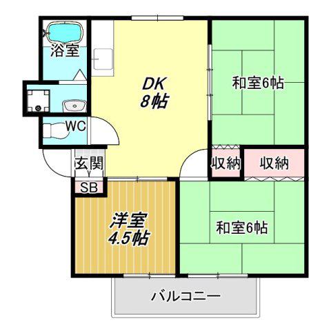 サンパーク北野(3DK/1階)の間取り写真