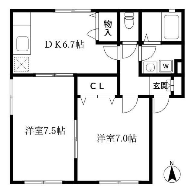 アトリエ鎌倉(2DK/1階)の間取り写真