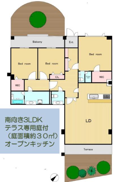 サングラータ代々木上原(3LDK/1階)の間取り写真