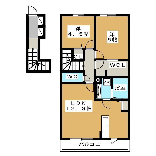 プリエII(2LDK/2階)の間取り写真