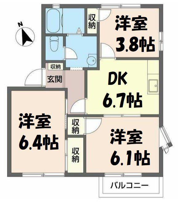 ヴェルデカーサC(3DK/2階)の間取り写真