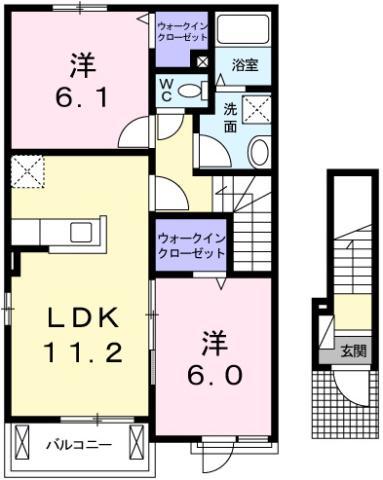 コンフォール矢三B(2LDK/2階)の間取り写真