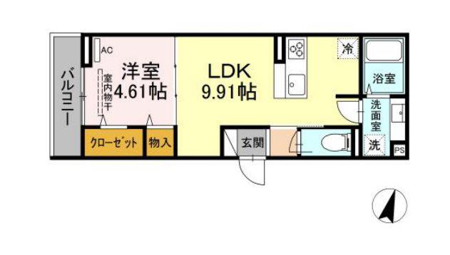 エクセリア若宮(1LDK/3階)の間取り写真