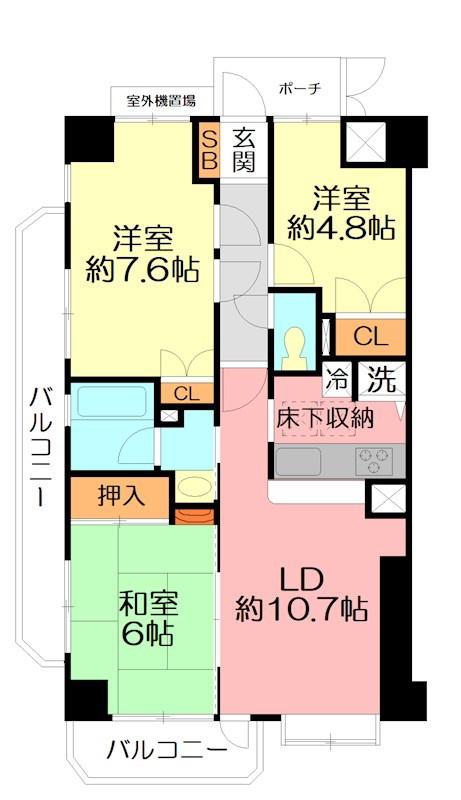ナイスアーバン秦野(3LDK/4階)の間取り写真