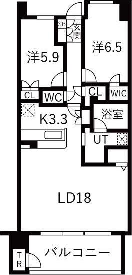プラウド長町トレサージュ(2LDK/12階)の間取り写真