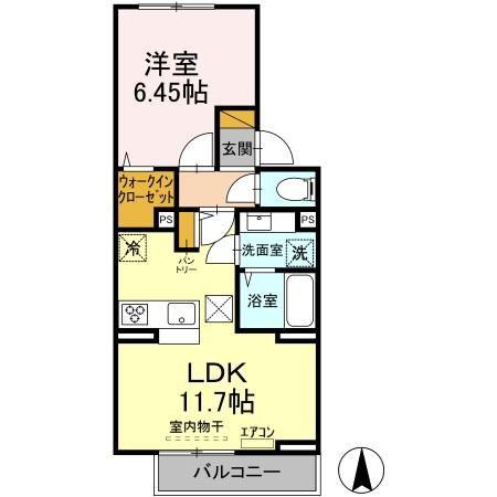 ボヌール成田(1LDK/1階)の間取り写真
