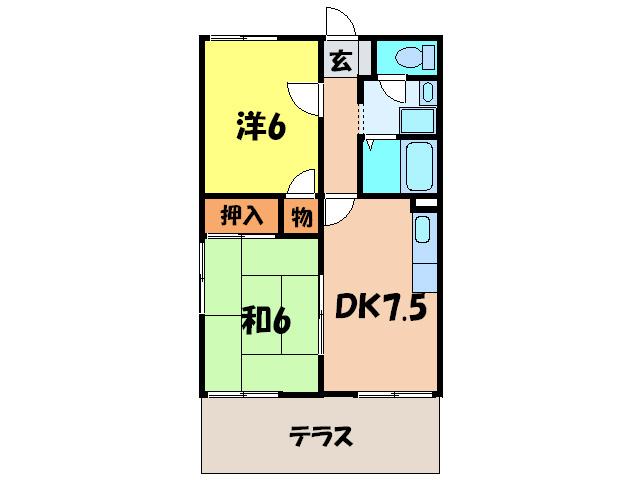 ハミング門戸(2DK/1階)の間取り写真