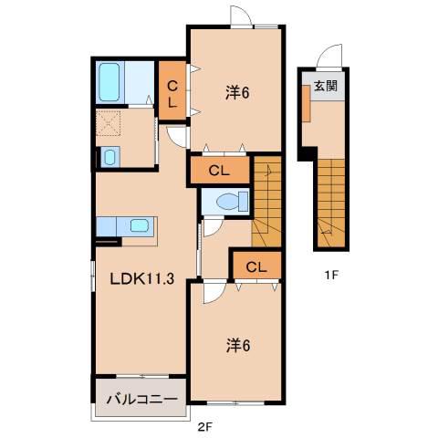 ブリアンアヴニールV(2LDK/2階)の間取り写真