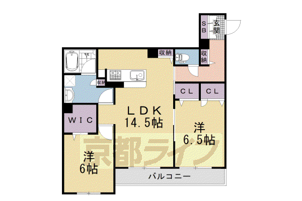 シャーメゾンガーデン太秦(2LDK/2階)の間取り写真