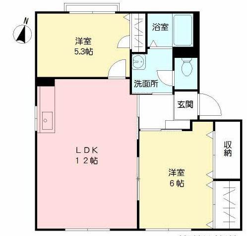 ソミュールC(2LDK/1階)の間取り写真
