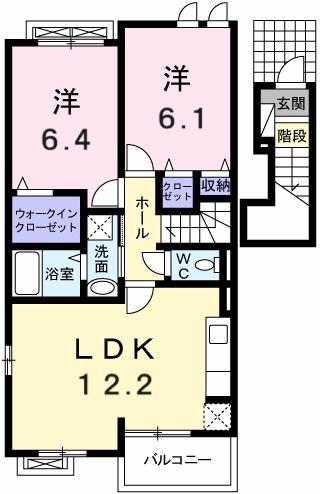 カーサフェリーチェ壱番館(2LDK/2階)の間取り写真