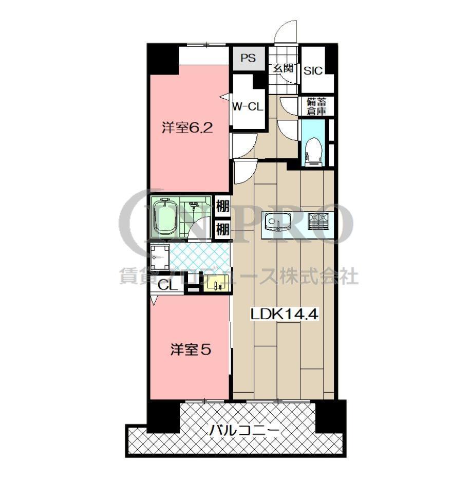 THE SQUARE・ROYAL TERRACE(2LDK/6階)の間取り写真