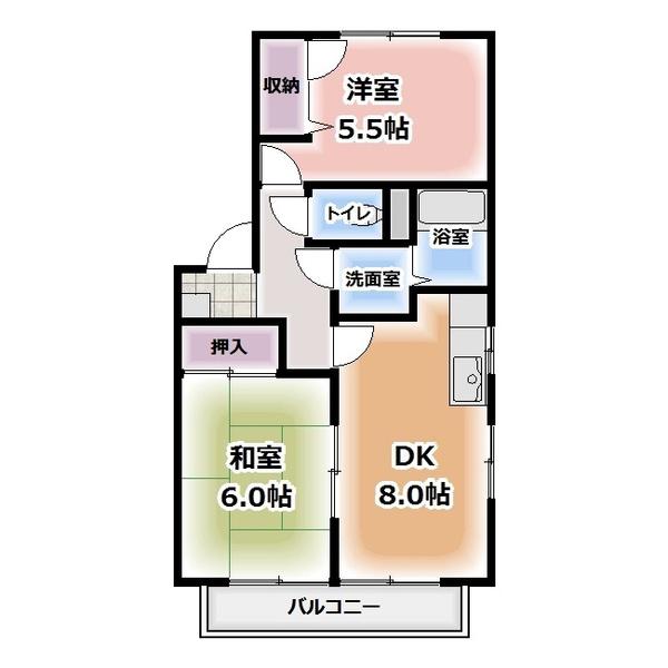 ヴィラ白山(2DK/2階)の間取り写真