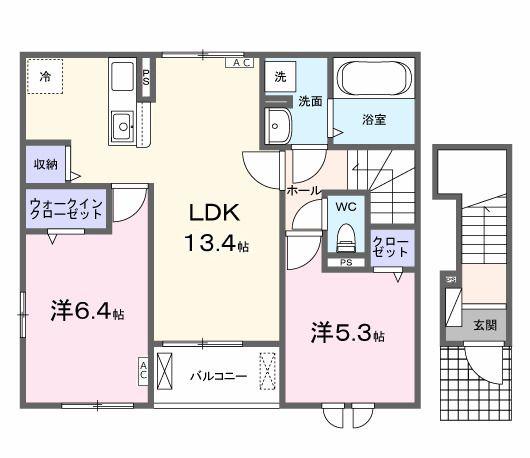 ラ マージュ西岐阜(2LDK/2階)の間取り写真