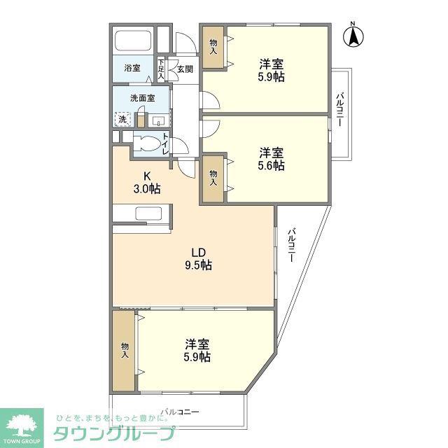コンフォートパレス(3LDK/9階)の間取り写真