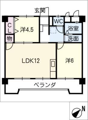 アベニュー日名公園(2LDK/4階)の間取り写真