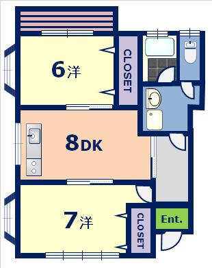 サンフラワーB(2DK/1階)の間取り写真
