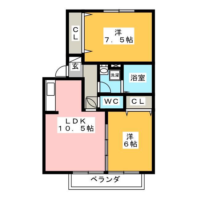 パインテラス F(2LDK/2階)の間取り写真