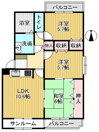 やかたマンション貳番館(3LDK/2階)の間取り写真