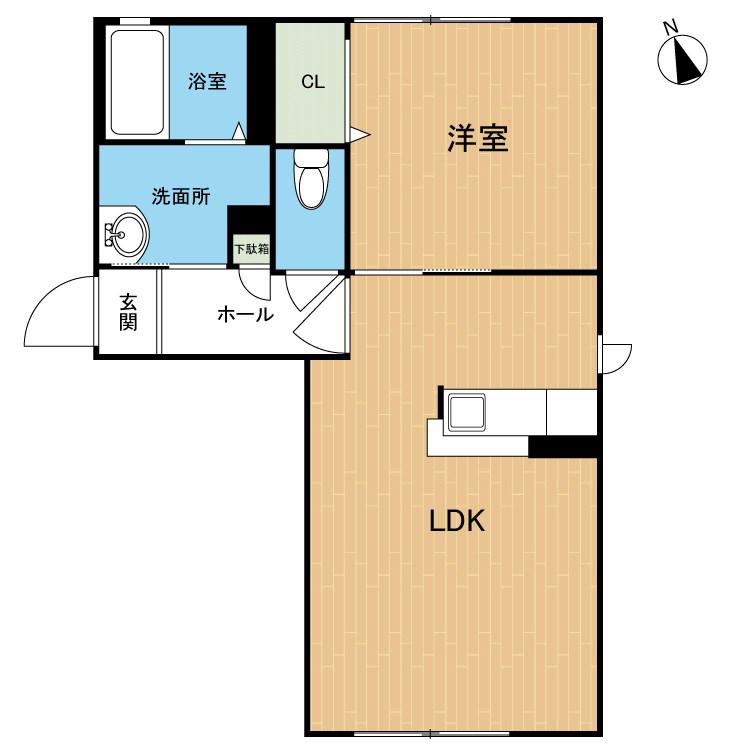 ボヌール水前寺 (1LDK/1階)の間取り写真