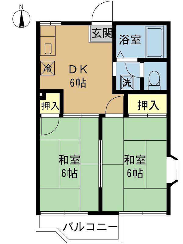 シティハイムひまわり(2DK/1階)の間取り写真