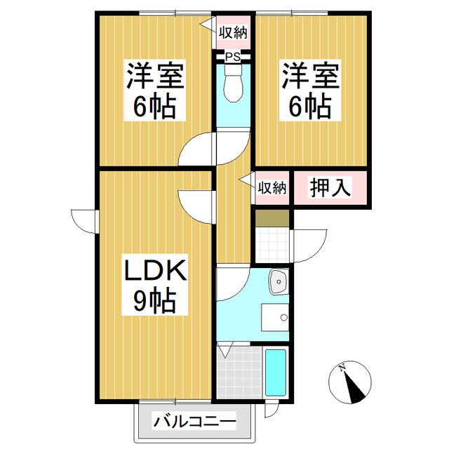 コーモドST A棟(2DK/2階)の間取り写真