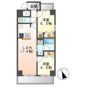 サンラモン本山III(2LDK/4階)の間取り写真