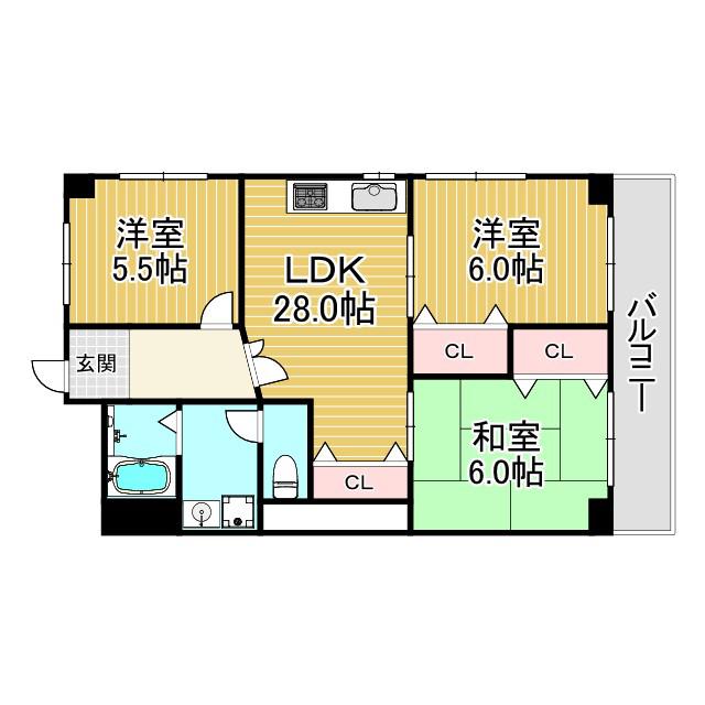 夙川第二ビル(3DK/2階)の間取り写真